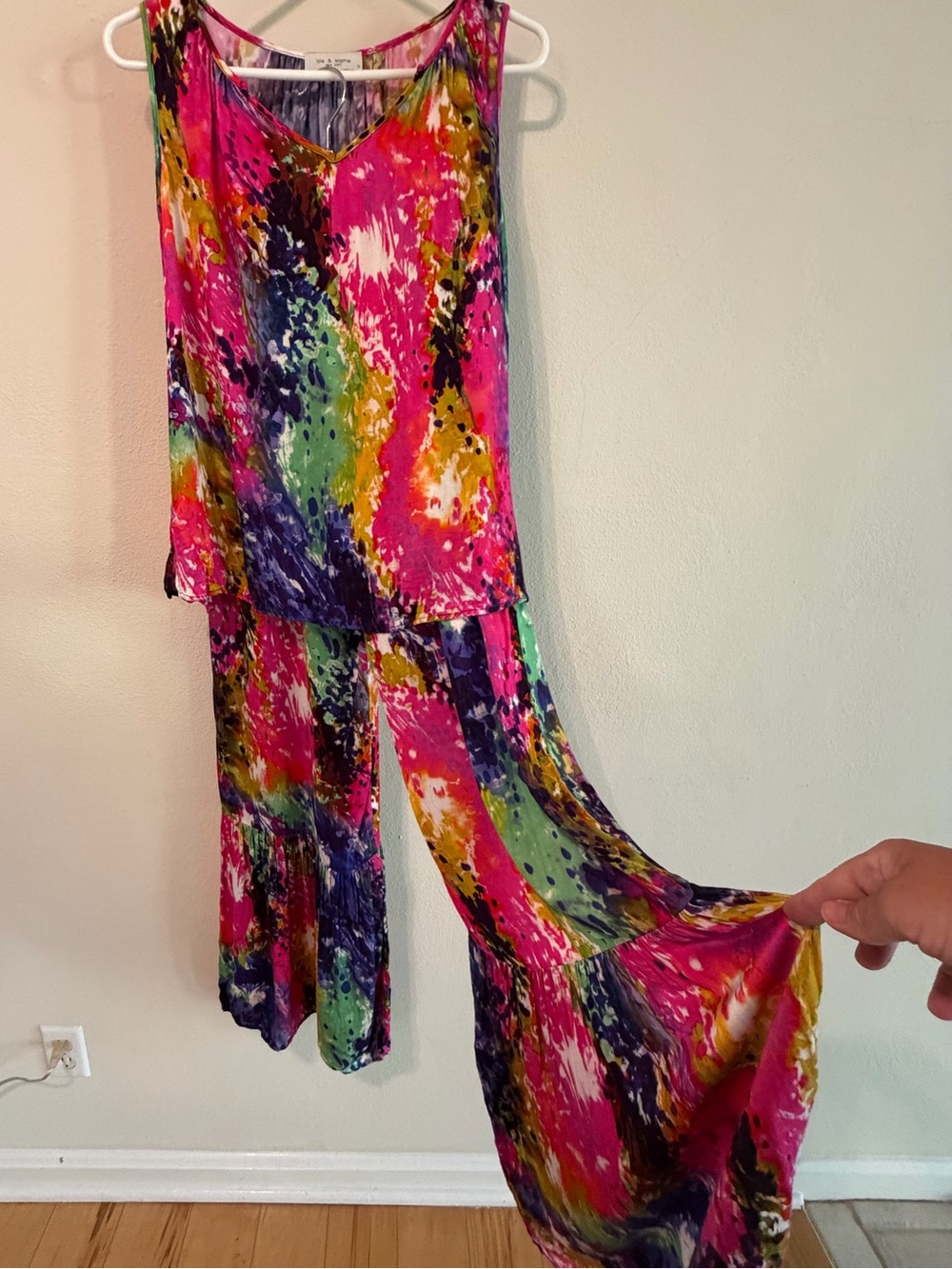 Lola & Sophie Bright Multicolor Sleeveless Top with Palazzo Flare Pants